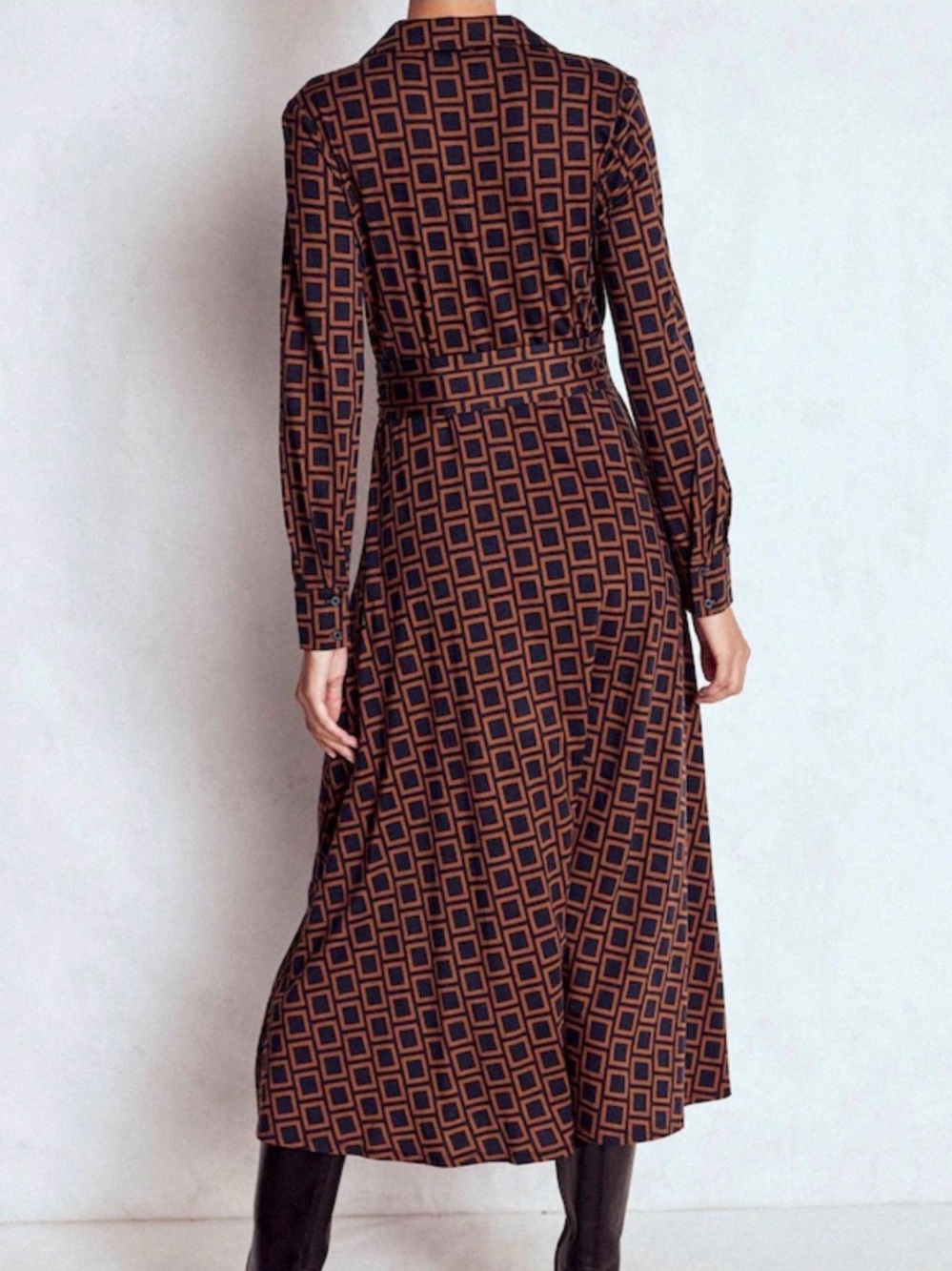 Boden Marcia jersey shirt maxi dress Brown and blue Grid Front button - Picture 3 of 9